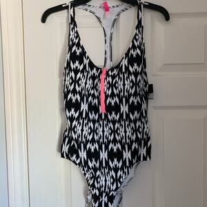 NWT RARE Vintage Pink Victoria's Secret  zip front high cut leg one piece Medium